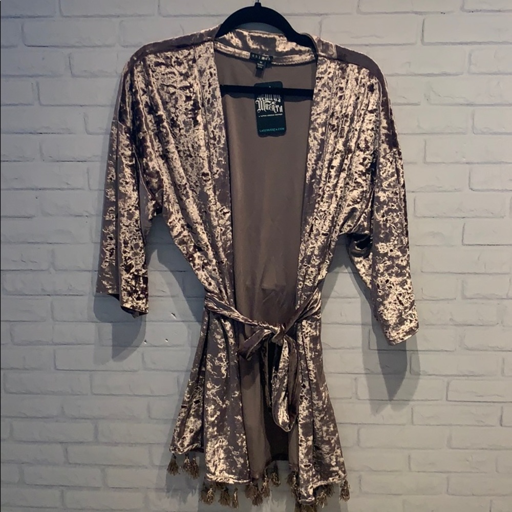 Tan crushed velvet kimono robe